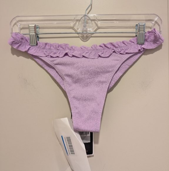 VIX PAULA HERMANNY Solid Belle Ruffle-Trimmed Stretch-Seersucker Purple Bikini - Picture 1 of 5